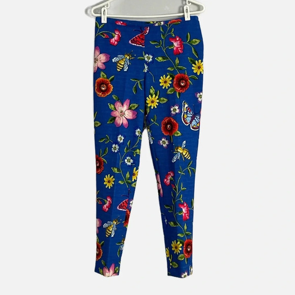J. McLaughlin Margot Pants Size 6 Blue Floral Butterfly Print Slim - Picture 4 of 13
